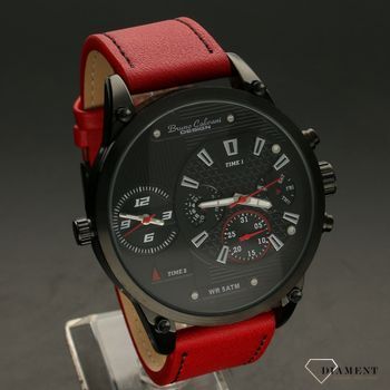 Zegarek męski BRUNO CALVANI na czerwonym pasku BC1381 BLACK CZARNA TARCZA. Zegarek męski Bruno Calvani na czerwonym pasku wyposażony jest w kwarcowy mechanizm, zasilany za pomocą baterii (2).jpg
